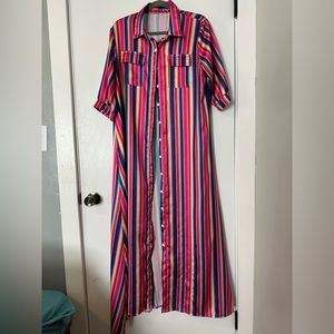Vintage Inspired 70s Disco Rainbow Shirtdress